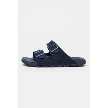 Papuci din piele intoarsa sintetica cu catarama Surfley - Bleumarin