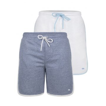 Set de pantaloni de trening scurti cu garnituri contrastante - 2 perechi - Alb/Albastru stins