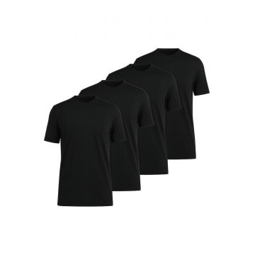 Set de tricouri din bumbac cu model uni - 4 piese - Negru