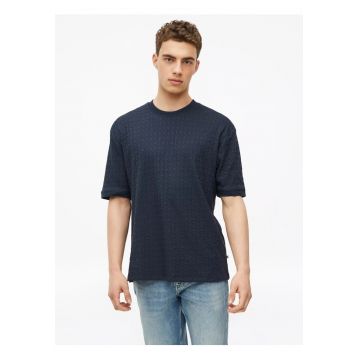 Tricou barbati - din amestec de bumbac - Relaxed fit - Bleumarin inchis -