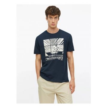 Tricou barbati - din bumbac - cu imprimeu frontal - Bleumarin inchis -