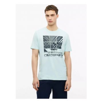 Tricou barbati - din bumbac - cu imprimeu frontal - Turcoaz deschis