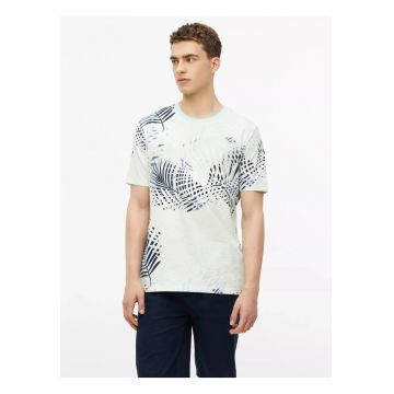 Tricou barbati - din jerseu de bumbac - cu imprimeu tropical - Turcoaz deschis