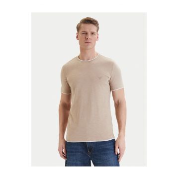 Tricou barbati  slim fit - bej - bumbac