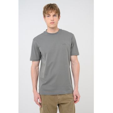 Tricou cu decolteu la baza gatului si logo brodat Interlock - Verde stins