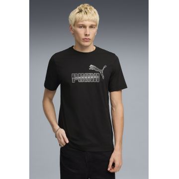 Tricou cu decolteu la baza gatului si logo - Negru/Alb murdar