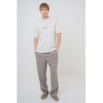 Tricou cu imprimeu grafic si logo Nulaxo - Crem