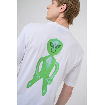 Tricou cu imprimeu si decolteu la baza gatului Nufotee - Alb optic