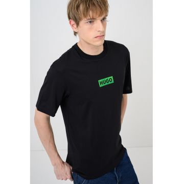 Tricou cu imprimeu si decolteu la baza gatului Nufotee - Negru