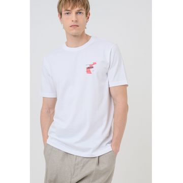 Tricou cu logo si decolteu la baza gatului Movement - Alb optic