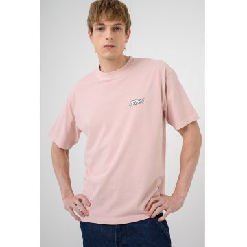 Tricou cu logo si decolteu la baza gatului Surfwash - Roz prafuit