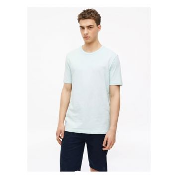 Tricou de bumbac cu decolteu la baza gatului - Albastru glaciar - Turcoaz deschis