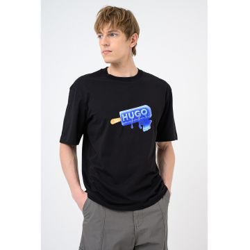 Tricou de bumbac cu imprimeu logo Noglasy - Negru