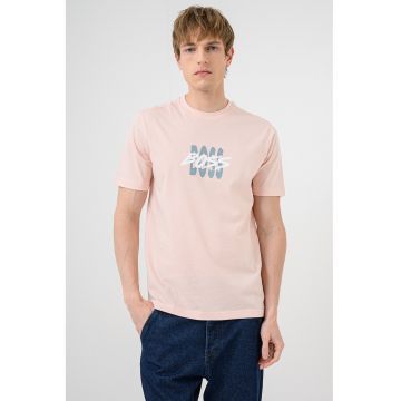 Tricou de bumbac cu imprimeu logo - Nude rose
