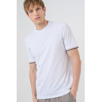 Tricou de bumbac cu mansete contrastante - Alb optic