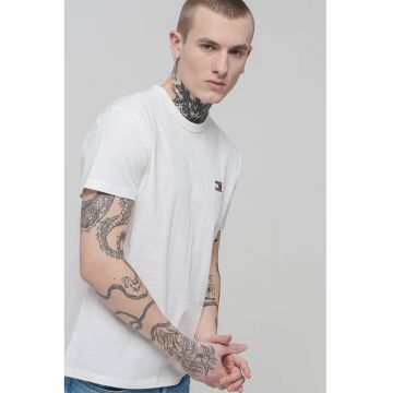 Tricou din bumbac cu decolteu la baza gatului - Alb