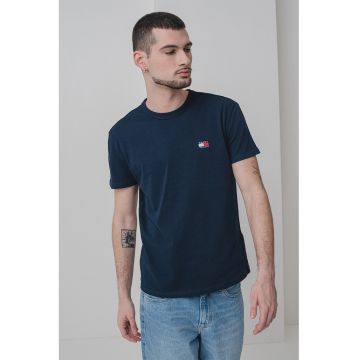 Tricou din bumbac cu decolteu la baza gatului - Albastru ultramarin