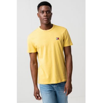 Tricou din bumbac cu decolteu la baza gatului - Galben