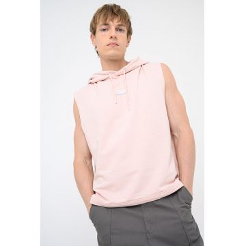 Tricou fara maneci cu gluga - Albastru prafuit
