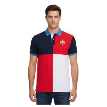 Tricou polo barbati -  bumbac - albastru - Rosu/Alb/Bleumarin
