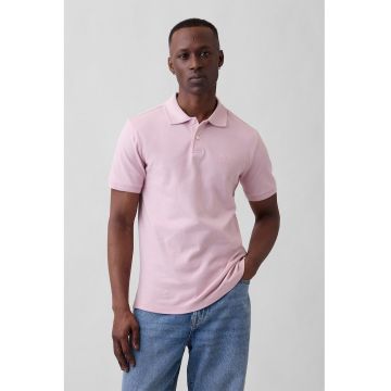 Tricou polo cu logo discret - Roz pastel