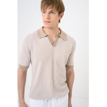 Tricou polo din amestec de in Seeroy - Alb/Maro camel