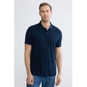 Tricou polo din bumbac pique regular fit - Bleumarin