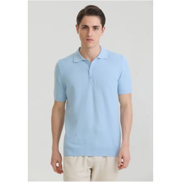 Tricou polo tricotat - Albastru deschis