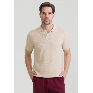 Tricou polo tricotat - Bej