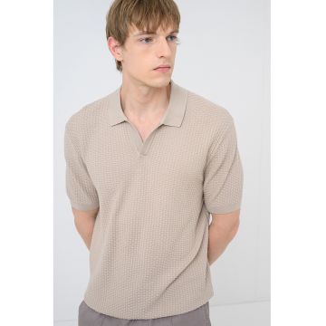 Tricou polo tricotat cu aspect texturat Natalo - Maro taupe deschis