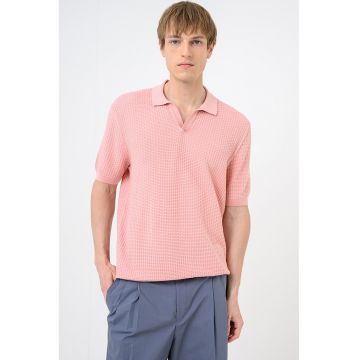 Tricou polo tricotat cu aspect texturat Natalo - Roz somon
