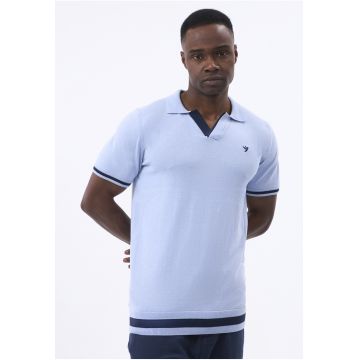Tricou polo tricotat fin - Albastru deschis/Bleumarin
