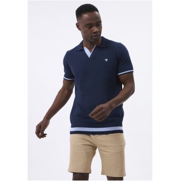 Tricou polo tricotat fin - Albastru ultramarin/Albastru deschis