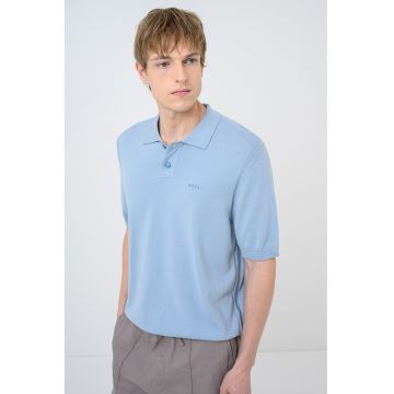 Tricou polo tricotat fin Asac - Albastru pastel