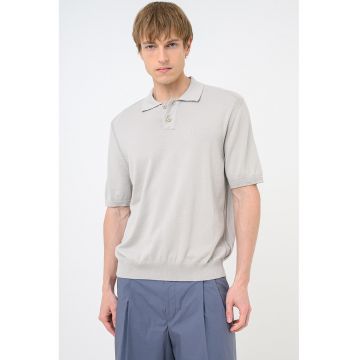 Tricou polo tricotat fin Asac - Gri deschis