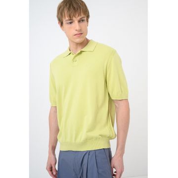 Tricou polo tricotat fin Asac - Verde lime