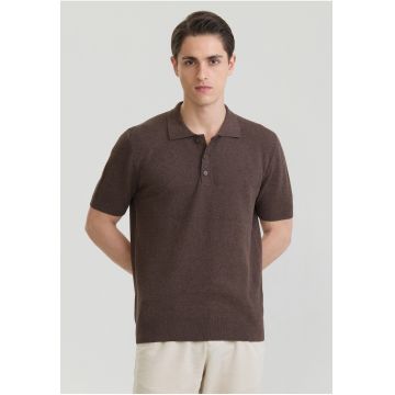 Tricou polo tricotat - Maro cafeniu