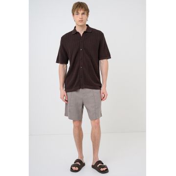 Tricou texturat de bumbac - Maro inchis