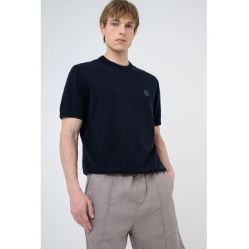 Tricou tricotat cu logo discret Kanako - Albastru ultramarin