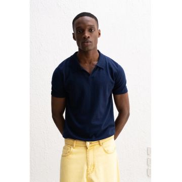 Tricouri barbati -  tricou tricotat - nervuri - bleumarin - 100% bumbac