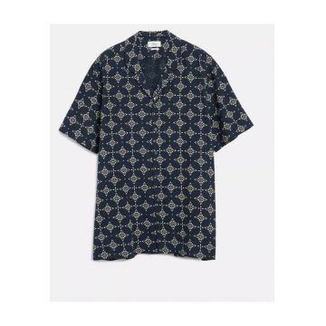 Big Sizes Camasa barbati big sizes - din bumbac - cu imprimeu - Resort fit - Bleumarin inchis -