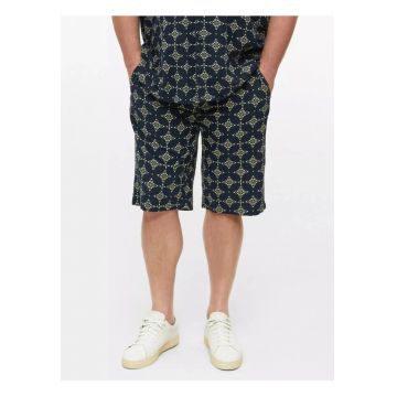 Big Sizes Pantaloni scurti barbati big sizes - cu talie medie - din bumbac - cu imprimeu - Resort fit - Detroit - Bleumarin inchis -