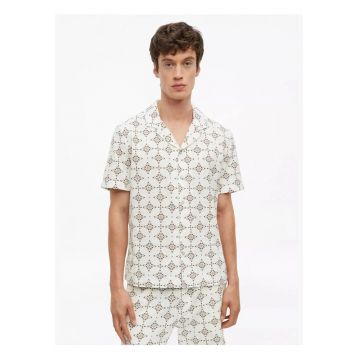 Camasa cu maneca scurta barbati - din bumbac - cu imprimeu - Resort fit - Alb - Alb