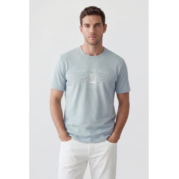 Camasa regular fit cu imprimeu text - Albastru pastel