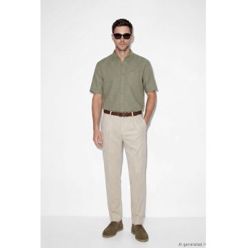 Camasa regular fit din amestec de in - Kaki