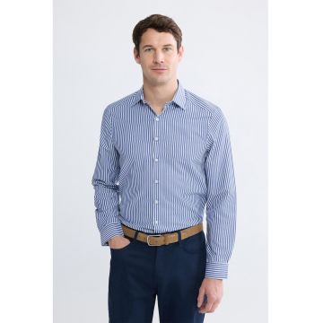 Camasa slim fit cu dungi - Alb/Bleumarin