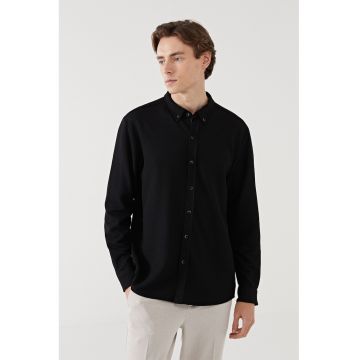 Camasa slim-fit cu guler fixast cu nasturi - Negru