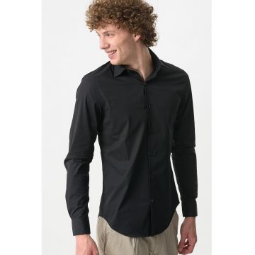 Camasa slim fit din amestec de bumbac - Negru