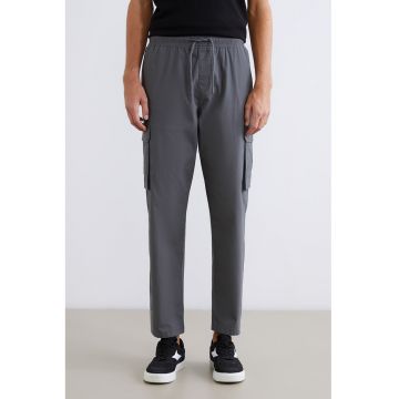 Pantaloni cargo lejeri cu snur de ajustare - Gri antracit