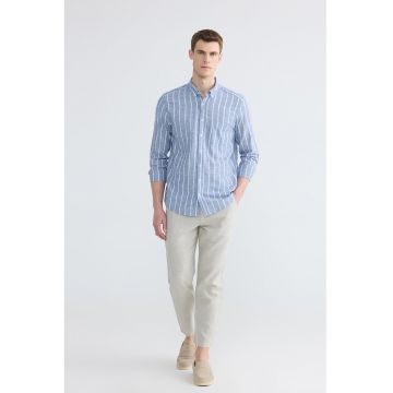 Pantaloni crop de bumbac si in - Gri deschis